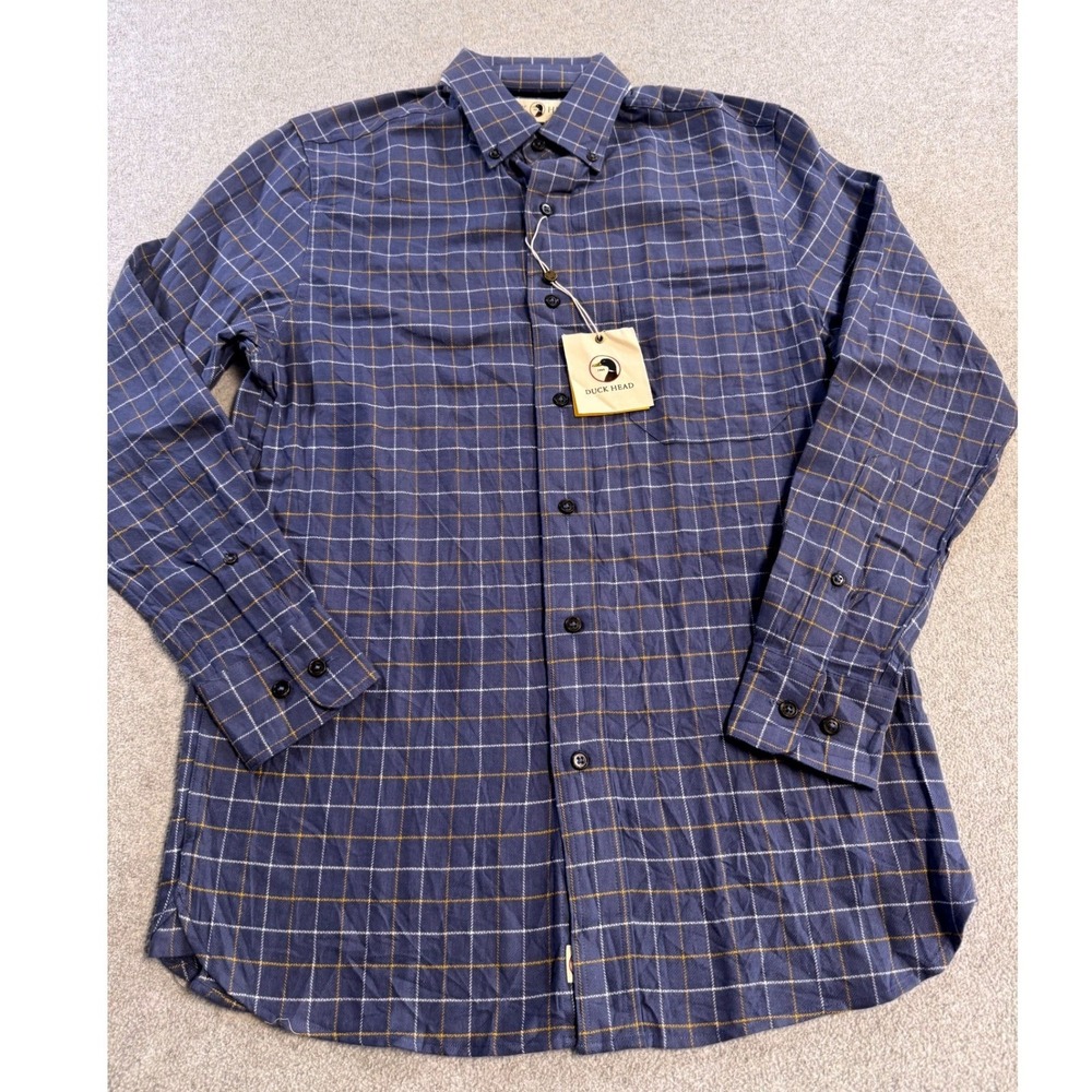 Duck Head Indigo Blue Plaid‎ Button Down Shirt Men's XS NWT Classic Fit Work
